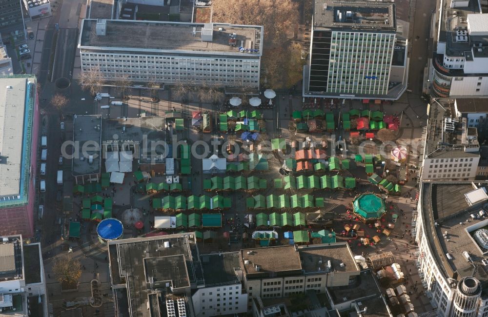 Aerial image Essen - View of the Christmas fair in Essen in the state North Rhine-Westphalia