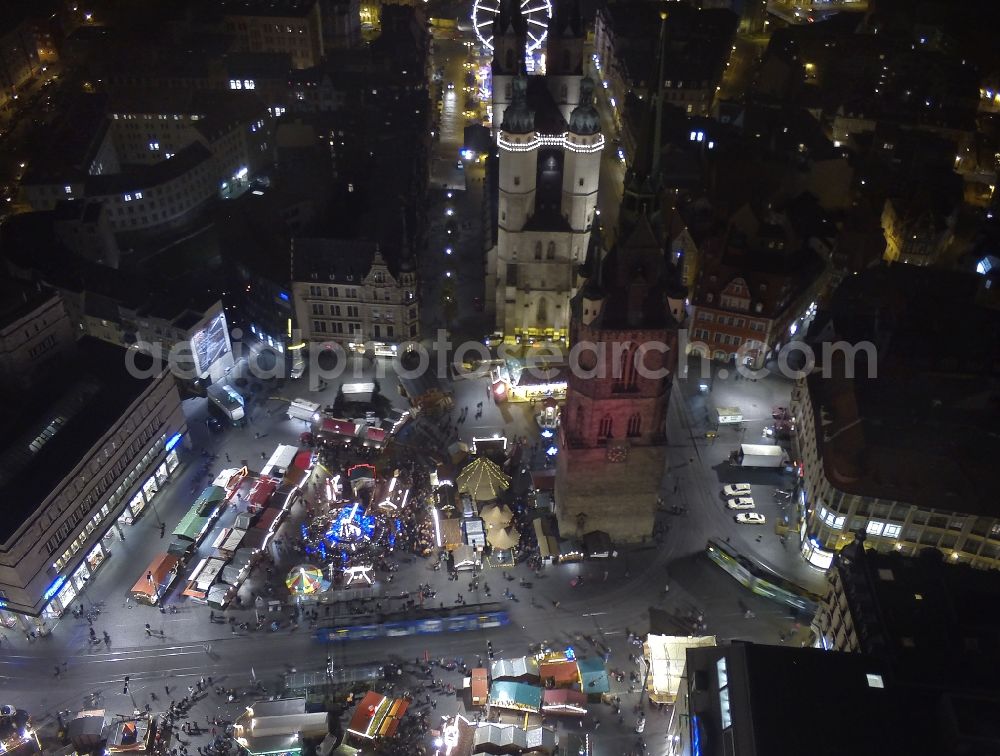 Aerial photograph Halle (Saale) - Christmas market in the old town in Halle (Saale) in Saxony-Anhalt