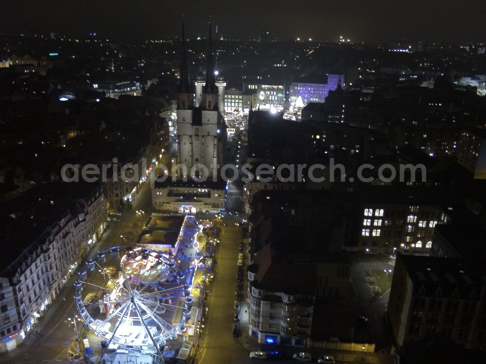 Halle (Saale) from the bird's eye view: Christmas market in the old town in Halle (Saale) in Saxony-Anhalt