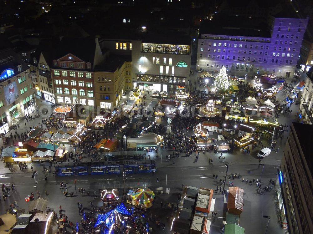 Aerial image Halle (Saale) - Christmas market in the old town in Halle (Saale) in Saxony-Anhalt