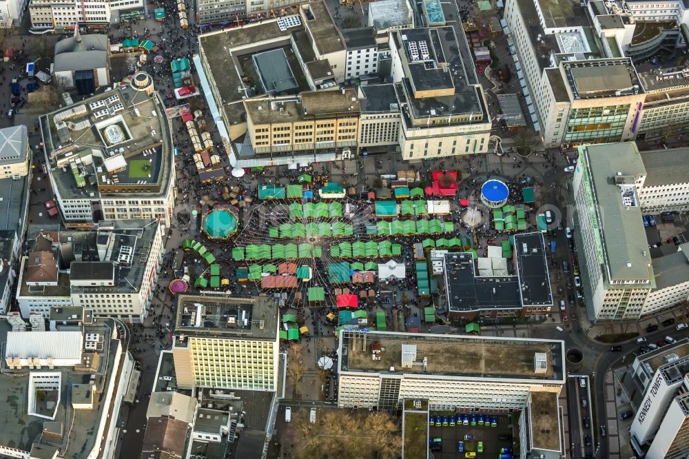 Aerial image Essen - Christmas market in the city of Essen in North Rhine-Westphalia