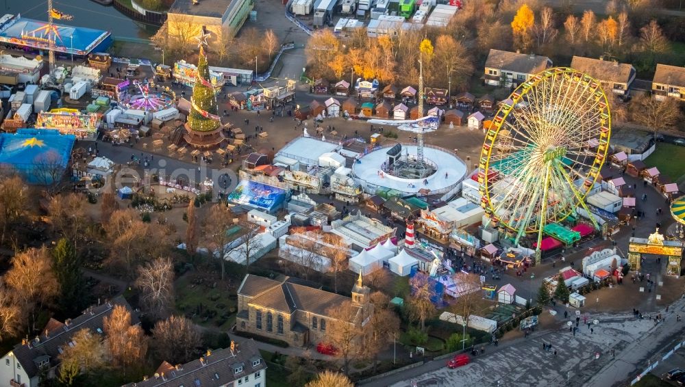 Aerial image Herne - Christmas market - event area in the district Wanne-Eickel in Herne in the state North Rhine-Westphalia, Germany