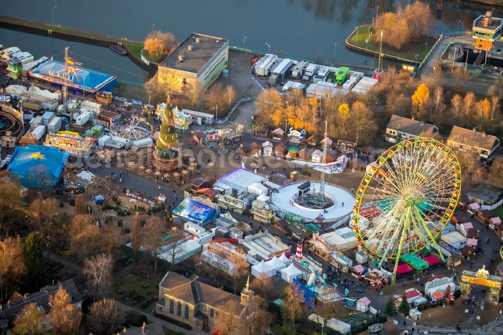 Aerial image Herne - Christmas market - event area in the district Wanne-Eickel in Herne in the state North Rhine-Westphalia, Germany