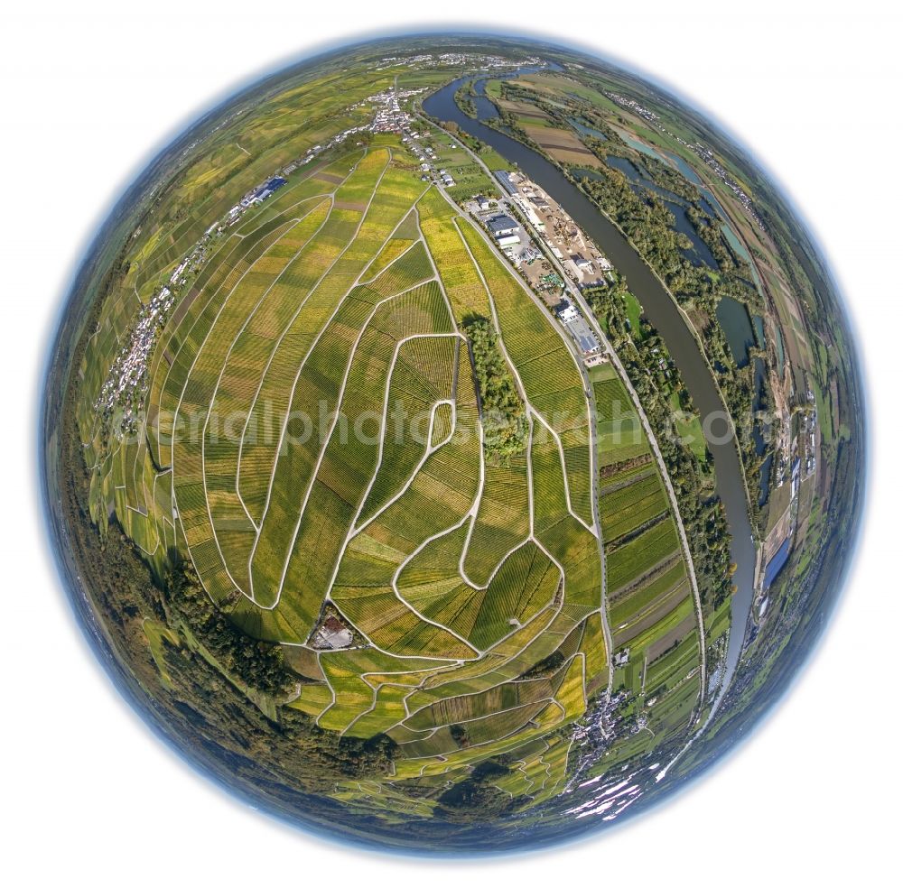 Aerial image Wellenstein - Fish - Eye - view of Wellenstein on the river Saar in the commune of Schengen in Luxembourg