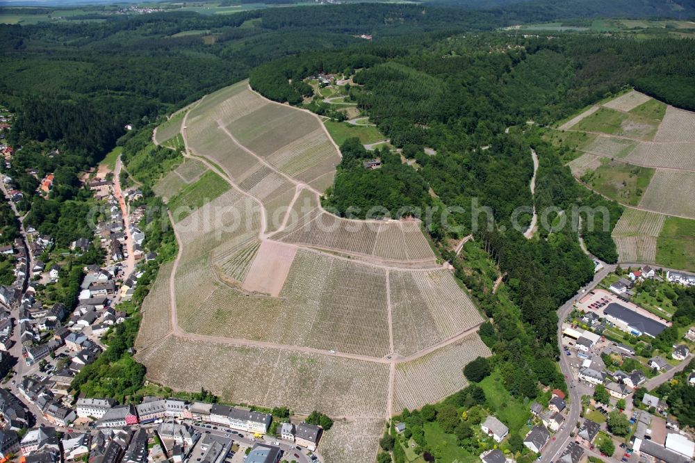 Aerial photograph Saarburg - Vineyards with woodland and chairlift in Saar castle in Rhineland-Palatinate