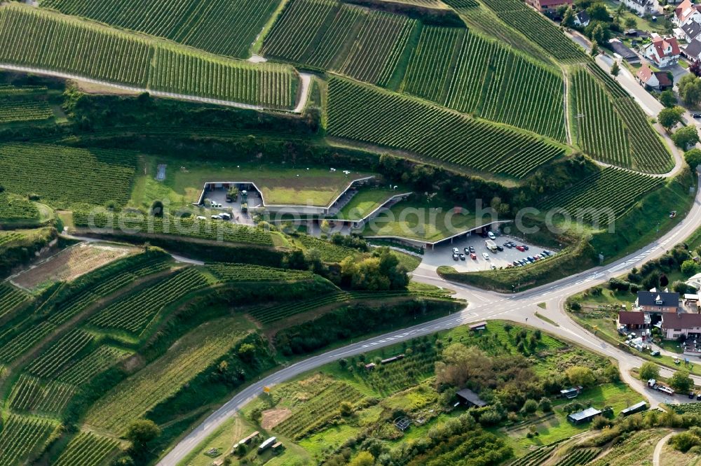 Aerial image Vogtsburg im Kaiserstuhl - Fields of wine cultivation landscape in Vogtsburg im Kaiserstuhl in the state Baden-Wuerttemberg, Germany