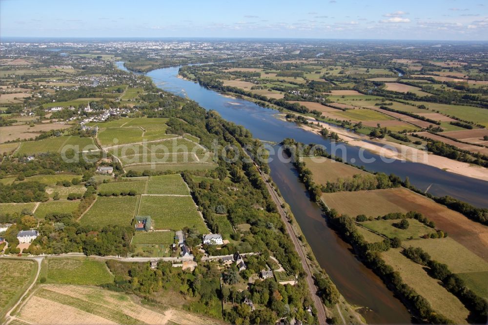 Savennieres from above - Fields of wine cultivation landscape in Savennieres in Pays de la Loire, France