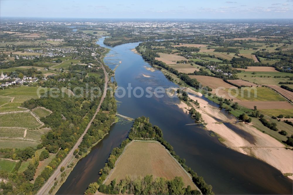 Savennieres from the bird's eye view: Fields of wine cultivation landscape in Savennieres in Pays de la Loire, France