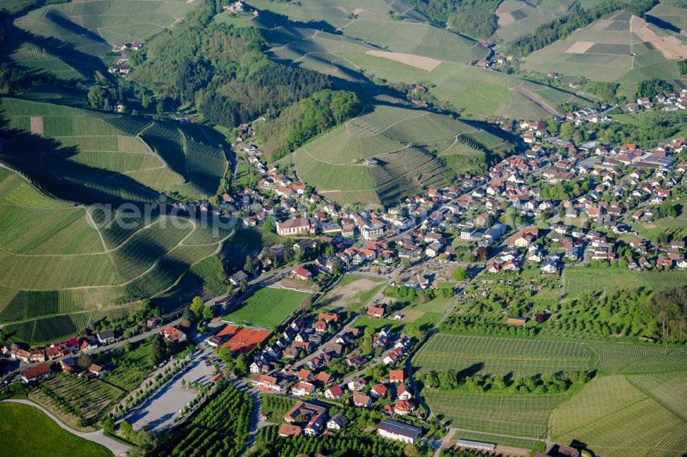 Aerial image Durbach - Fields of wine cultivation landscape in Durbach in the state Baden-Wuerttemberg