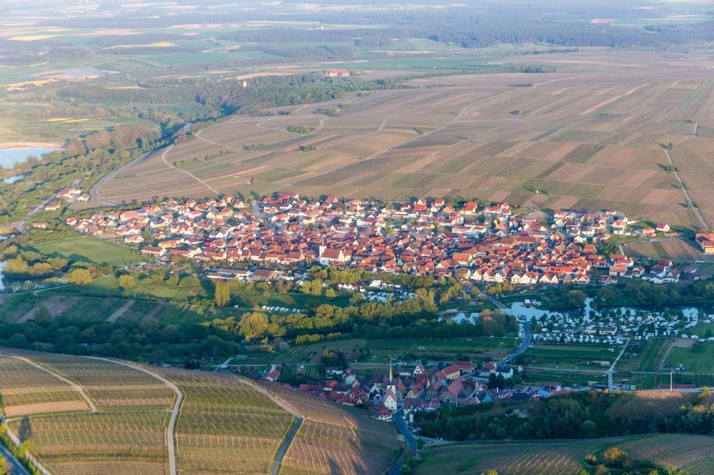 Nordheim am Main from the bird's eye view: Fields of wine cultivation landscape in Nordheim am Main in the state Bavaria, Germany