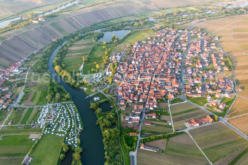 Nordheim am Main from the bird's eye view: Fields of wine cultivation landscape in Nordheim am Main in the state Bavaria, Germany