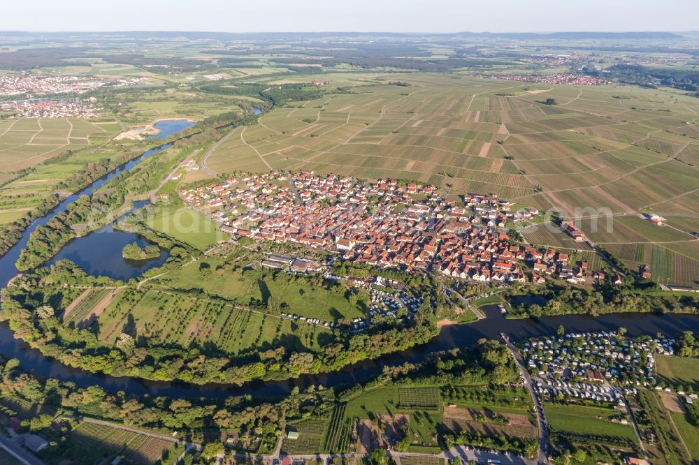 Aerial image Nordheim am Main - Fields of wine cultivation landscape in Nordheim am Main in the state Bavaria, Germany