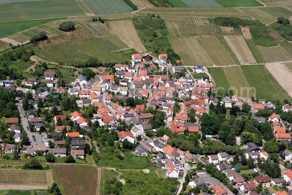 Gau-Bischofsheim from above - Blick auf die Ortsgemeinde Gau-Bischofsheim im Landkreis Mainz-Bingen in Rheinland-Pfalz. Sie gehört der Verbandsgemeinde Bodenheim an. Der Ort wurde durch die hervorragende Lage der Weinberge als Weindorf geprägt. View to the congregation Gau-Bischofsheim in the administrative district Mainz-Bingen of Rhineland-Palastinate. The Village is mentionable because of the excellend location of the wineyards.