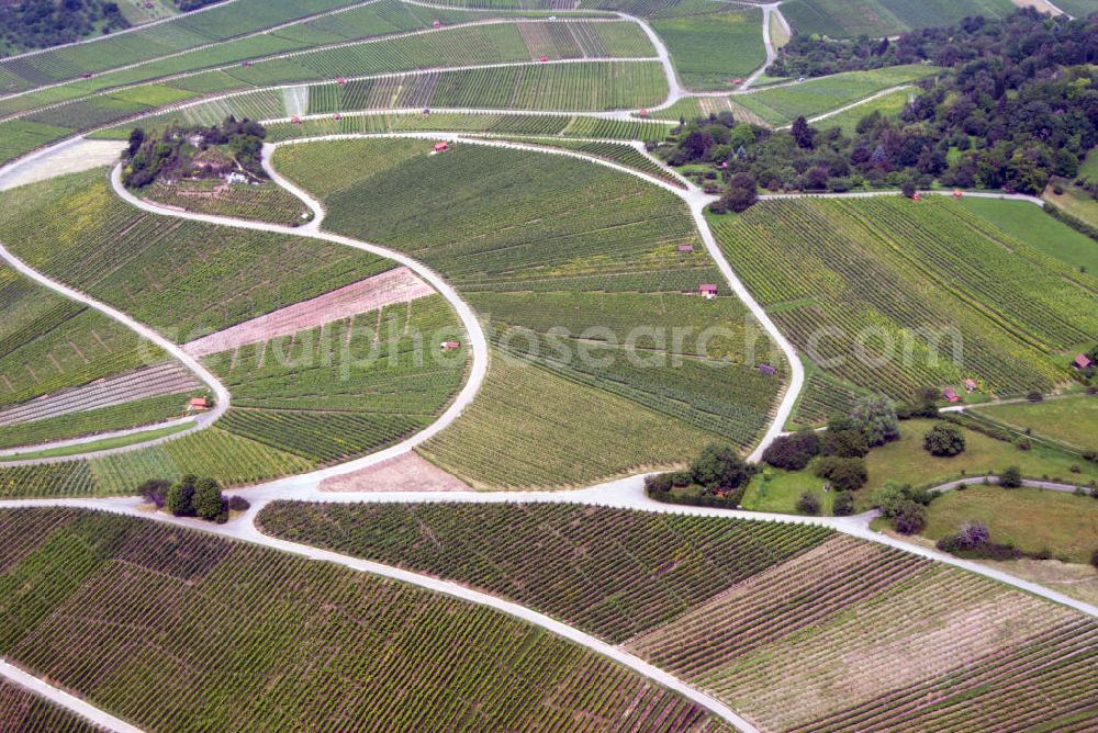 Aerial photograph Weinstadt / OT Strümpfelbach - Blick auf den Weinanbau bei Strümpfelbach. Das Weingut Kuhnle zählt zu den bekanntesten und beliebtesten in ganz Baden-Württemberg.Weingut Kuhnle, Hauptstr. 49, 71384 Weinstadt-Struempfelbach, Tel.: 07151/61293,