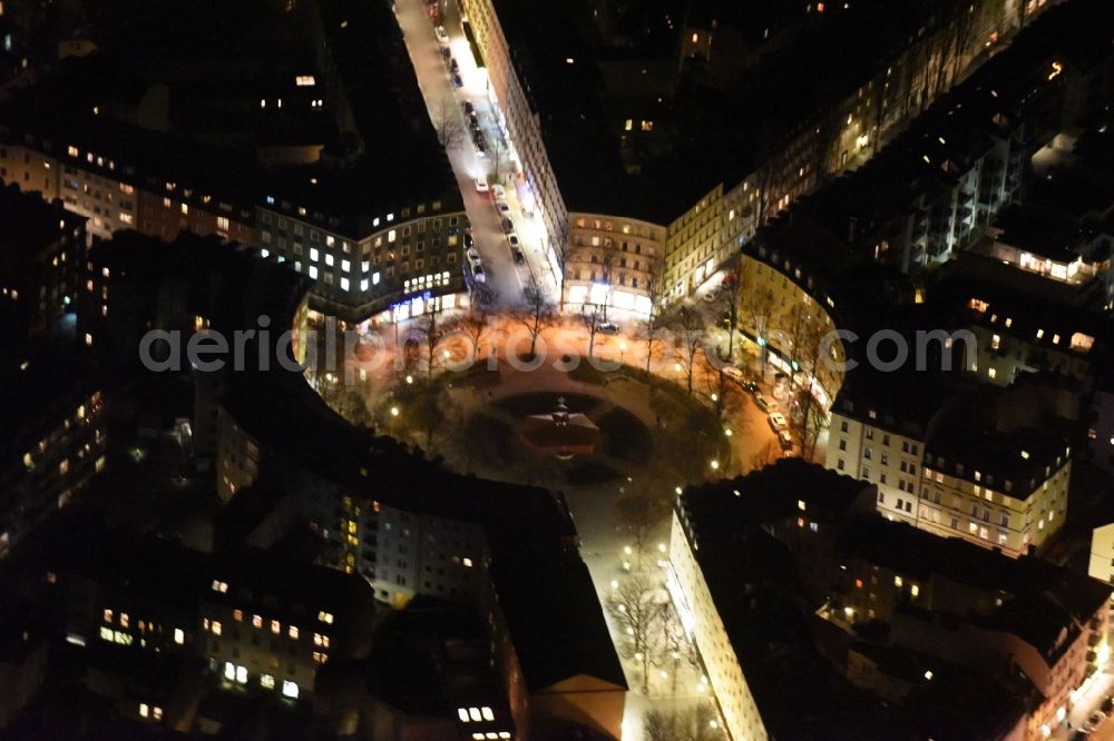 München from above - Night view Ensemble space Weissenburger Platz in the inner city center in Munich in the state Bavaria