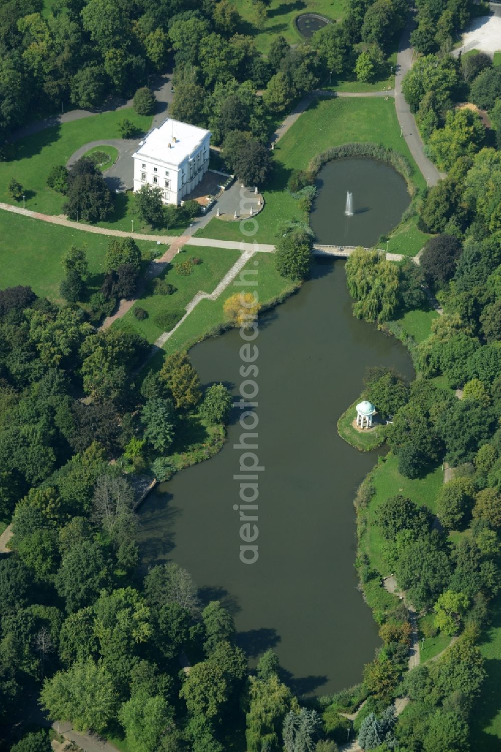 Markkleeberg from above - White House in agra-park in Markkleeberg in the state of Saxony. The landmark is used as an events location and the civil registry office