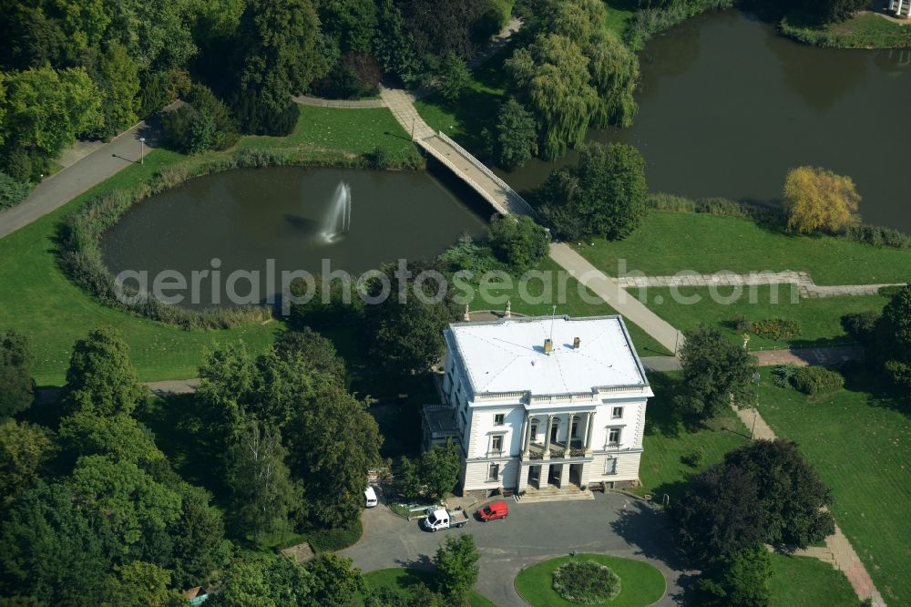 Aerial image Markkleeberg - White House in agra-park in Markkleeberg in the state of Saxony. The landmark is used as an events location and the civil registry office