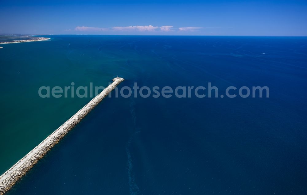 Sète from the bird's eye view: Breakwater pier on the Mediterranean coast of Sète in the province of Languedoc-Roussillon in France