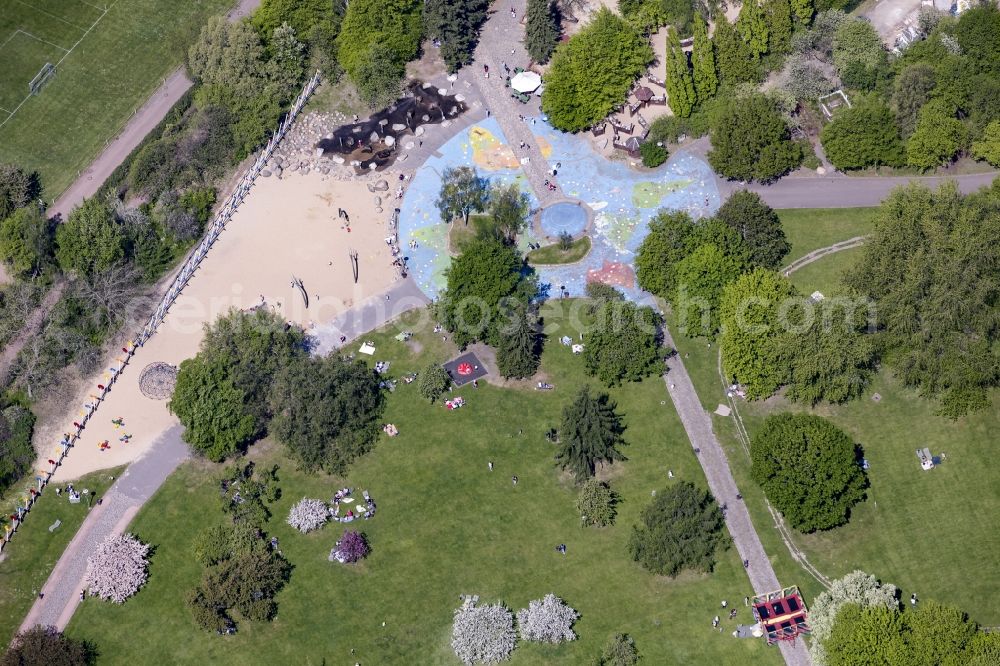 Berlin from above - Worlds playground in the West of Britzer Garten Park in the borough of Britz in the district of Neukoelln in Berlin