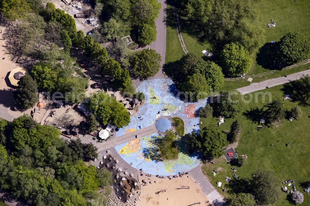 Berlin from above - Worlds playground in the West of Britzer Garten Park in the borough of Britz in the district of Neukoelln in Berlin