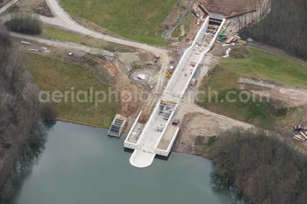 Aerial image Friedland - Impoundment and shore areas at the lake Wendebachstausee in Friedland in the state Lower Saxony