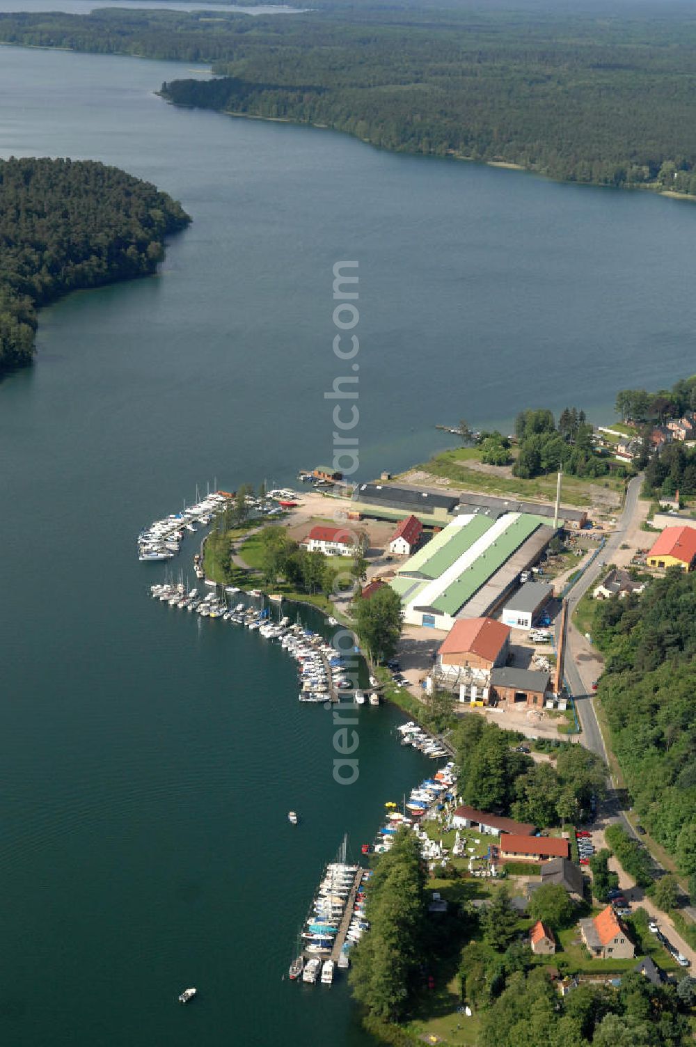 Aerial image Elsenau - Blick auf den Werbellinsee über die Marina Elsenau im Biosphärenreservat Schorfheide-Chorin in Brandenburg. View of the lake Werbellinsee over the Marina Elsenau in Brandenburg / BB.