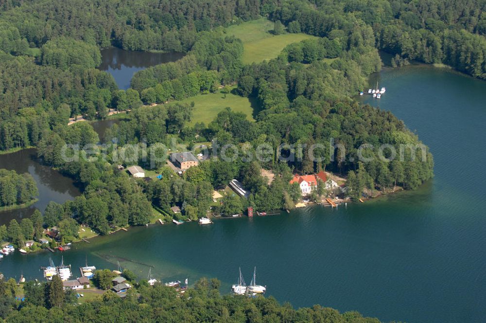 Schorfheide from the bird's eye view: Blick auf den Werbellinsee im Landkreis Barnim in Brandenburg. Der Werbellinsee liegt im Biosphärenreservat Schorfheide-Chorin und ist der viertgrößte Natursee und der zweittiefste See Brandenburgs. Kontakt: EJB Werbellinsee GmbH, Tel. +49 (0) 333 636 297,