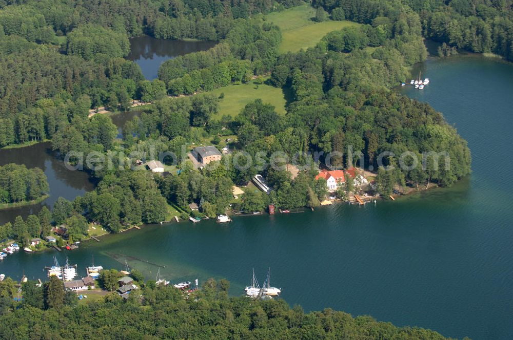 Aerial image Schorfheide - Blick auf den Werbellinsee im Landkreis Barnim in Brandenburg. Der Werbellinsee liegt im Biosphärenreservat Schorfheide-Chorin und ist der viertgrößte Natursee und der zweittiefste See Brandenburgs. Kontakt: EJB Werbellinsee GmbH, Tel. +49 (0) 333 636 297,