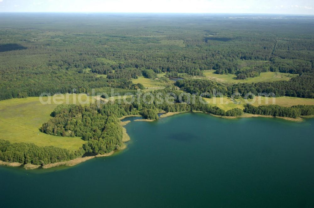 Aerial image Schorfheide - Blick auf den Werbellinsee im Landkreis Barnim in Brandenburg. Der Werbellinsee liegt im Biosphärenreservat Schorfheide-Chorin und ist der viertgrößte Natursee und der zweittiefste See Brandenburgs. Kontakt: EJB Werbellinsee GmbH, Tel. +49 (0) 333 636 297,