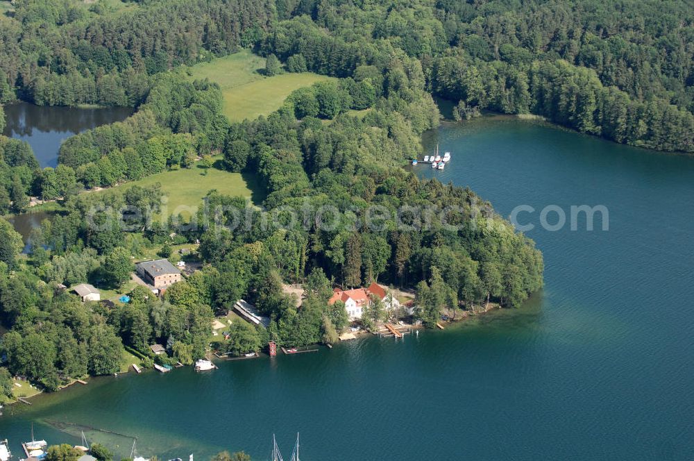 Aerial photograph Schorfheide - Blick auf den Werbellinsee im Landkreis Barnim in Brandenburg. Der Werbellinsee liegt im Biosphärenreservat Schorfheide-Chorin und ist der viertgrößte Natursee und der zweittiefste See Brandenburgs. Kontakt: EJB Werbellinsee GmbH, Tel. +49 (0) 333 636 297,