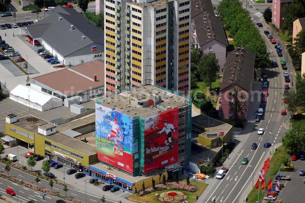 Aerial image Kaiserslautern - Blick auf ein Werbebanner für die Fußball-Weltmeisterschaft 2006. Kaiserslautern war einer der Austragungsorte.