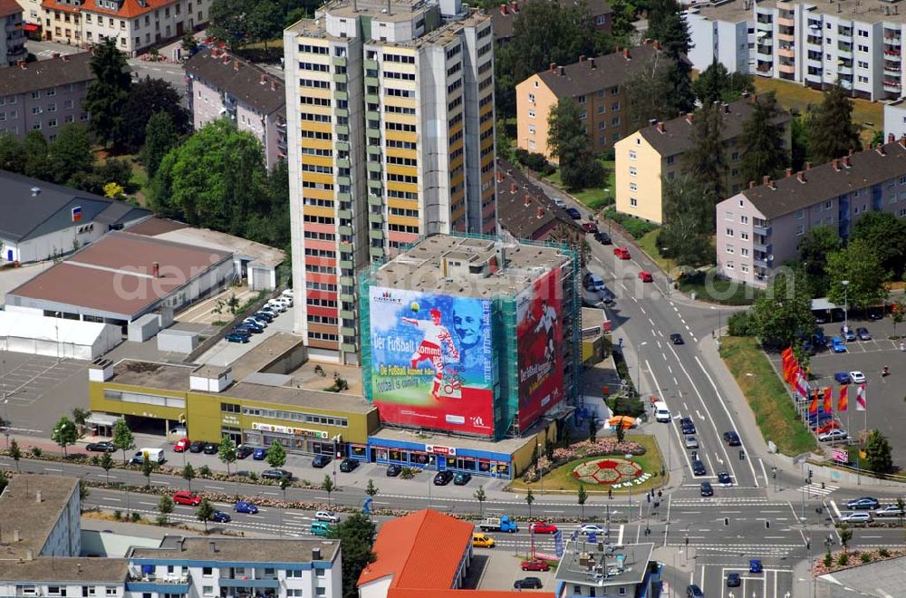 Aerial photograph Kaiserslautern - Blick auf ein Werbebanner für die Fußball-Weltmeisterschaft 2006. Kaiserslautern war einer der Austragungsorte.