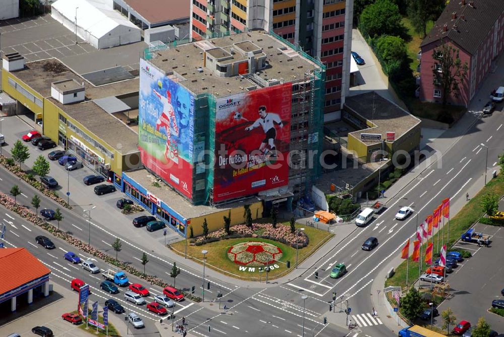 Kaiserslautern from above - Blick auf ein Werbebanner für die Fußball-Weltmeisterschaft 2006. Kaiserslautern war einer der Austragungsorte.