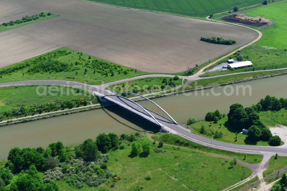 Parey from above - Werder road bridge over the Elbe-Havel-Canel and a deposition surface in Parey in the state Saxony-Anhalt