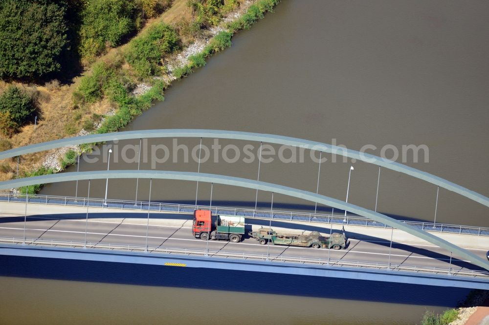 Parey from above - Werder road bridge over the Elbe-Havel-Canel in Parey in the state Saxony-Anhalt