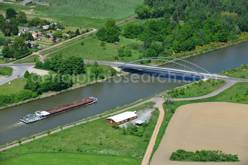 Parey from above - Werder road bridge over the Elbe-Havel-Canel in Parey in the state Saxony-Anhalt