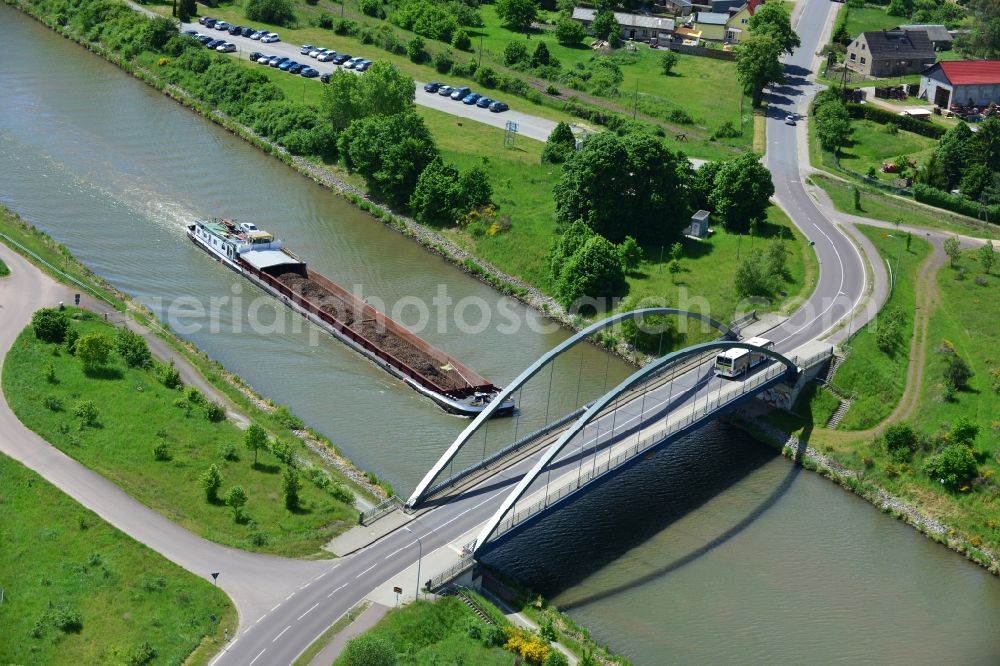 Aerial image Parey - Werder road bridge over the Elbe-Havel-Canel in Parey in the state Saxony-Anhalt