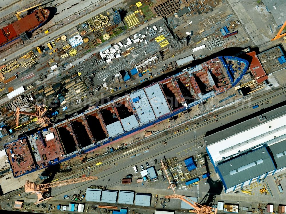 Aerial image Emden - Shipyard - ship dry dock area and the NSW North Werke GmbH in Emden in East Frisia in Lower saxony