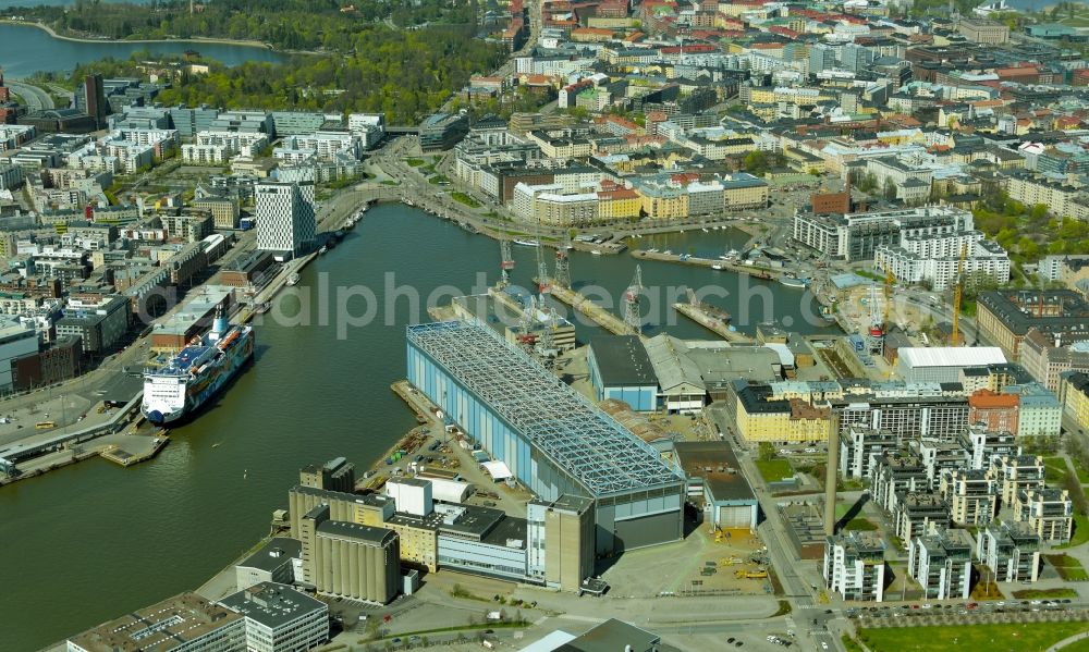 Helsinki - Helsingfors from the bird's eye view: Shipyard site of the Arctech shipyard in Helsinki - Helsingfors in Finland