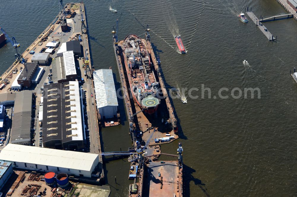 Hamburg from above - Shipyard - site of the Blohm+Voss GmbH in Hamburg in Hamburg, Germany