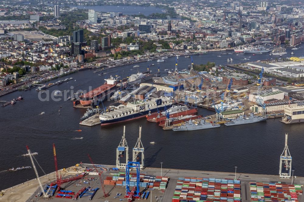 Hamburg from above - Shipyard - site of the Blohm+Voss GmbH in Hamburg in Hamburg, Germany