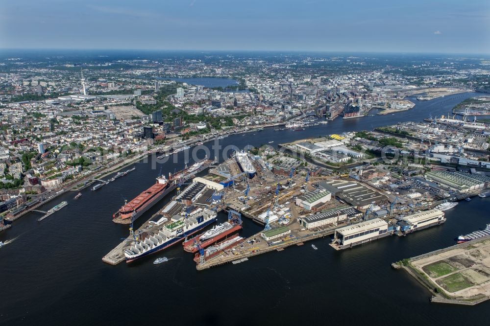 Hamburg from above - Shipyard - site of the Blohm+Voss GmbH in Hamburg in Hamburg, Germany