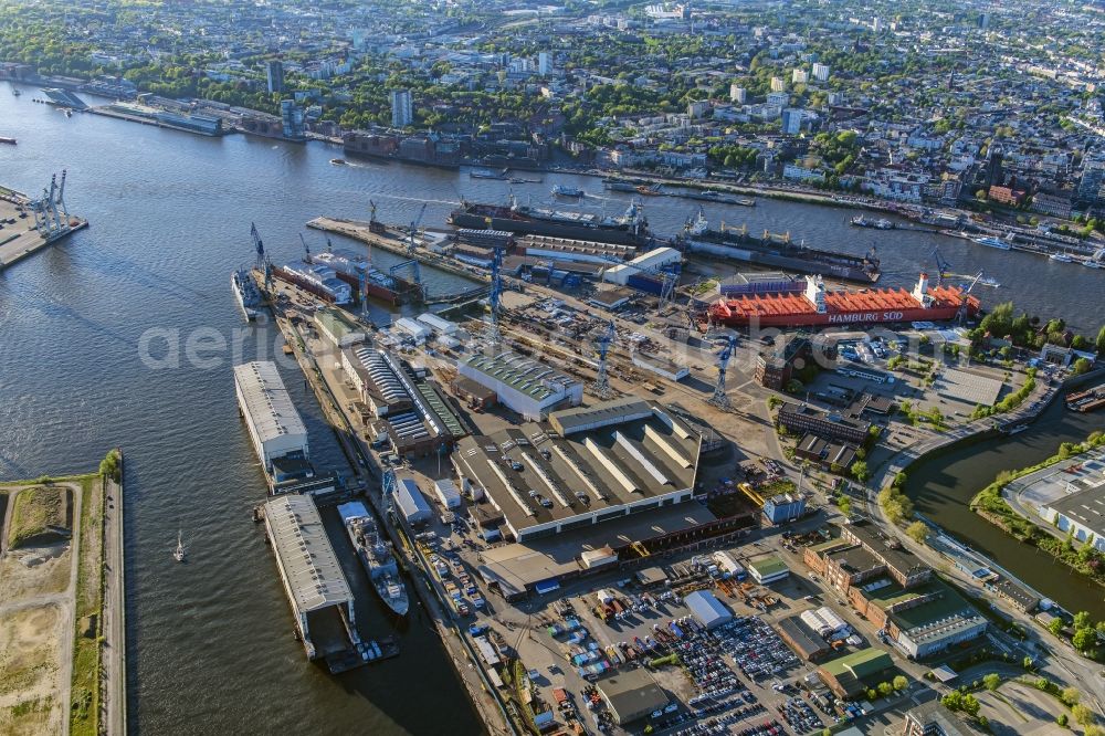 Hamburg from above - Shipyard - site of the Blohm+Voss GmbH in Hamburg in Hamburg, Germany