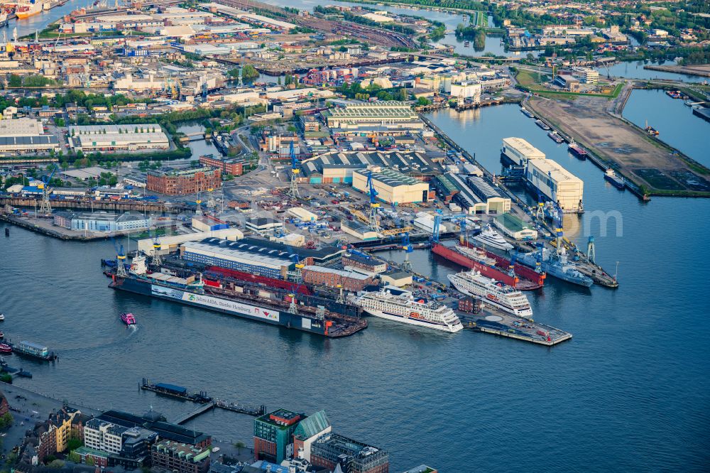 Hamburg from above - Shipyard - site of the Blohm+Voss GmbH in Hamburg in Hamburg, Germany