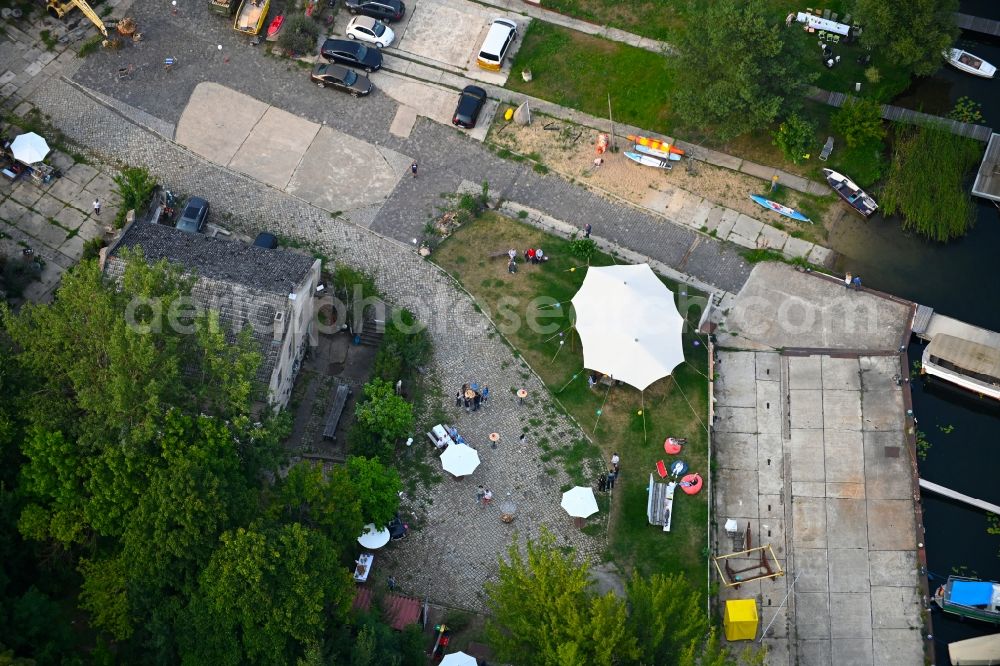 Woltersdorf from the bird's eye view: Shipyard - site of the Bootsmanufaktur Nils Clausen in Woltersdorf in the state Brandenburg, Germany