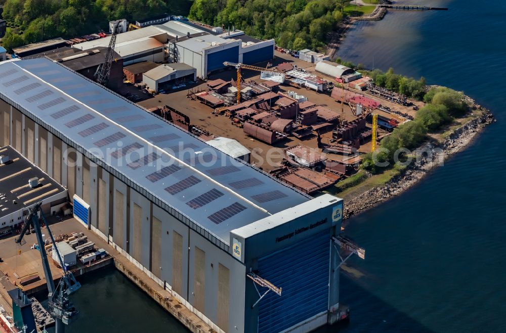 Aerial photograph Flensburg - Shipyard area of the Flensburger Schiffbau- Gesellschaft mbH on Batteriestrasse in Flensburg in the state Schleswig-Holstein, Germany