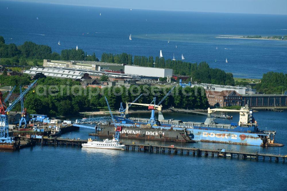 Aerial image Kiel - Shipyard - site of the Lindenau Shipyard in Kiel in the state Schleswig-Holstein, Germany