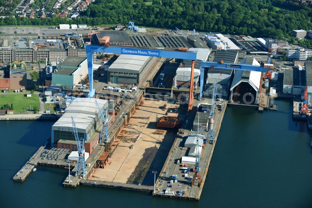 Kiel from above - Shipyard - site of the Lindenau Shipyard in Kiel in the state Schleswig-Holstein, Germany