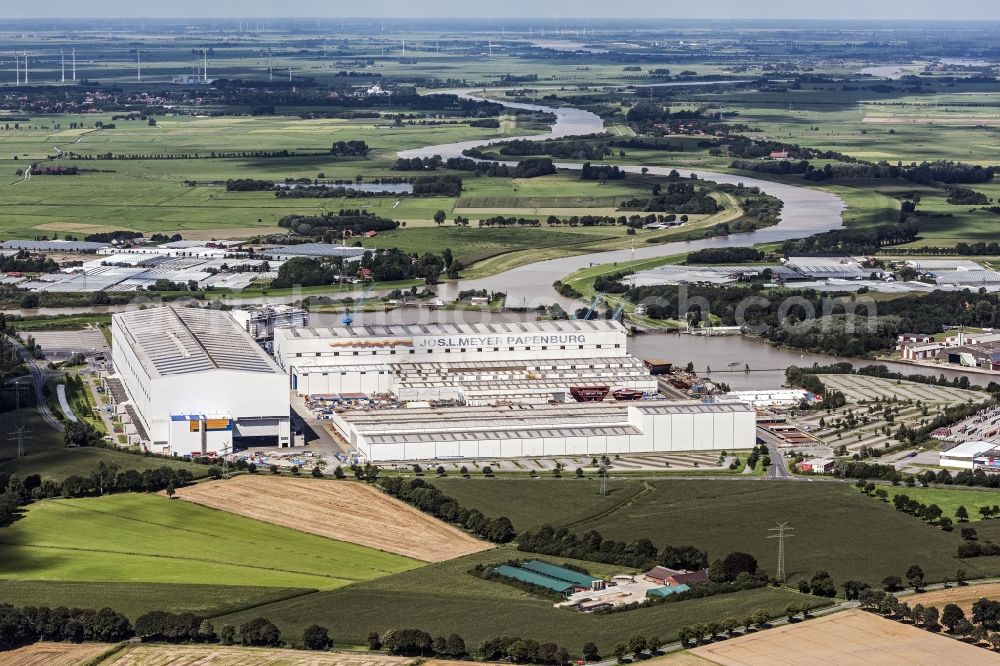 Aerial image Papenburg - Shipyard - site of the Meyer Werft in Papenburg in the state Lower Saxony, Germany