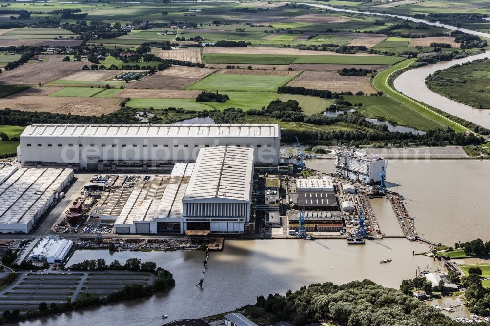 Aerial photograph Papenburg - Shipyard - site of the Meyer Werft in Papenburg in the state Lower Saxony, Germany